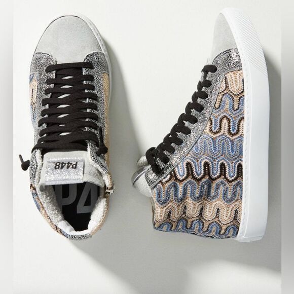 NIB P448 High-Top Panama Sneaker in Light Grey Size 37 - Picture 1 of 4